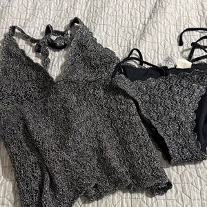 BECCA Metallic Lace-Effect Black 2 piece swimsuit